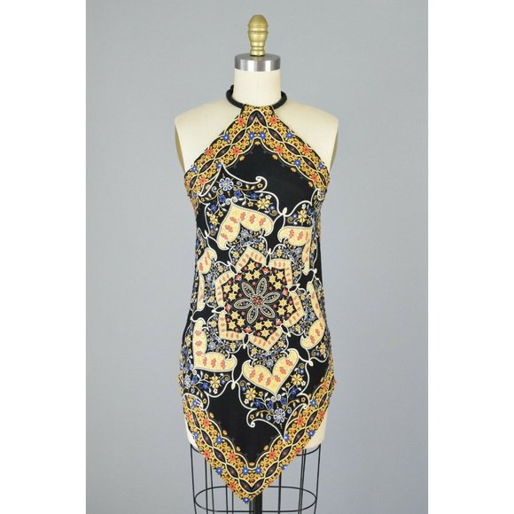 Sinequanone Tops - SINEQUANONE PARIS FLORAL MIXED PRINT HANDKERCHIEF HALTER TOP